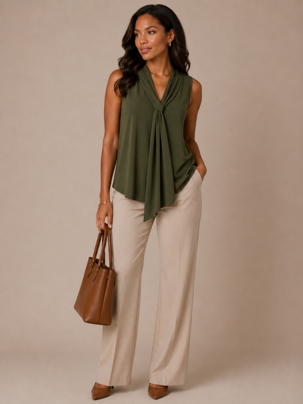 Sleeveless Tie-Neck Top in Olive